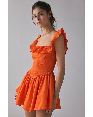 Kimchi Blue Clementine Smocked Ruffle Romper - Orange