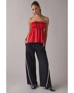 BDG Offsides Smocked Babydoll Jersey Tube Top - Red