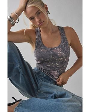 BDG Star Grommet Graphic Print Tank Top - Gray
