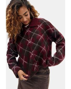 The Ragged Priest Harlequin Button Up Cardigan - Red