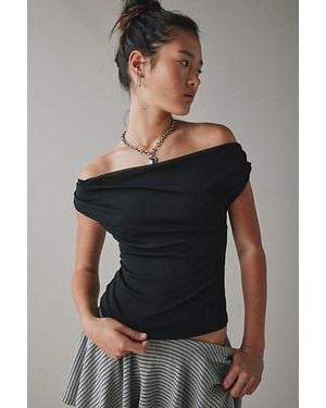 Urban Outfitters Uo Fia Mesh Off-The-Shoulder Crop Top - Black