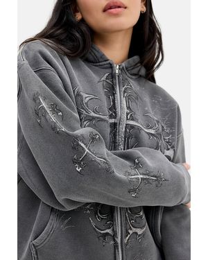 Silence + Noise Silence + Noise Grunge Cross Zip-through Hoodie - Grey