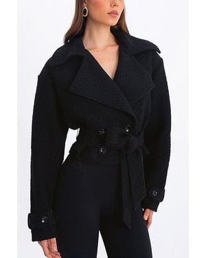 Miss Circle Dara Wool Blend Cropped Trench Coat Jacket - Black
