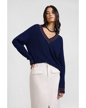 Onia Deep V-Neck Varsity Pullover Sweater - Blue