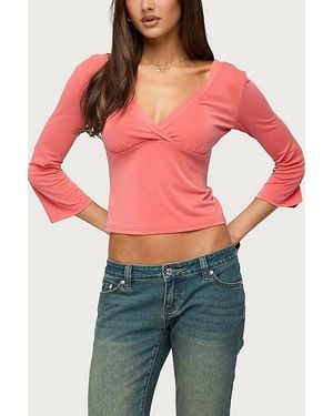 Edikted Mar V Neck Quarter Sleeve Top - Red