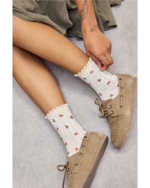 Out From Under Floral Textured Socks - White