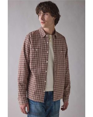 BDG Brown Textured Plaid Long Sleeve Shirt