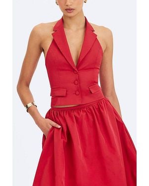 Miss Circle Ursella Halter Single-Breasted Lapel Top - Red