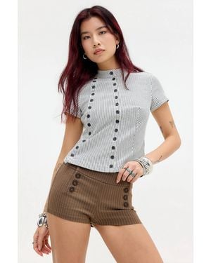 Kimchi Blue Piper Stripe Nautical Micro Shorts - Brown