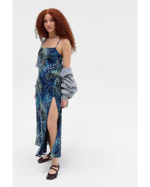 Urban Outfitters Uo Flocked Mesh Maxi Dress - Blue