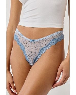 Out From Under Angel Mesh Lace Trim Thong - Blue