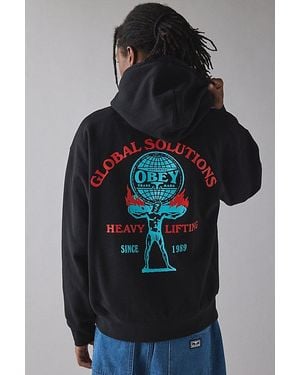 Obey Heavy Lifting Graphic Hoodie Sweatshirt - Black