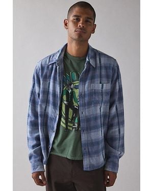 BDG Plaid Flannel Flat Hem Long Sleeve Shirt - Blue