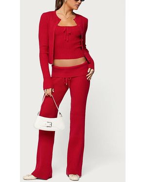 Edikted Adannah Foldover Ribbed Knit Pants - Red