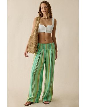 Kimchi Blue Caroline Smocked Wide Leg Linen-Blend Pants - Green