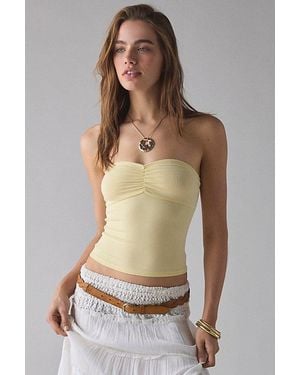 BDG Carla Sweetheart Neckline Ribbed Knit Tube Top - Yellow