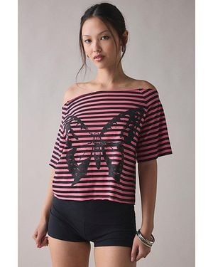 Urban Outfitters Y2K Graphic Off-The-Shoulder Cropped Tee - Red