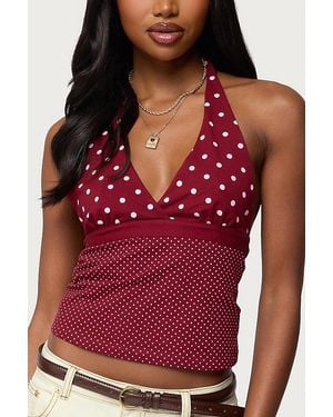 Edikted Ginny Mixed Polka Dot Halter Top - Red