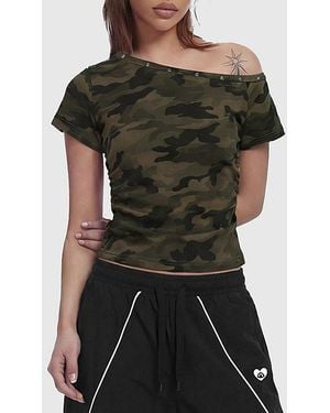 AELFRIC EDEN Camo Off-The-Shoulder Baby Tee - Black