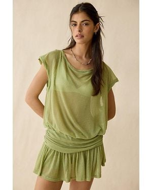 Out From Under Aruba Sheer Mesh Off-Shoulder Romper - Green