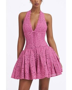 Miss Circle Karla Lace Drop Waist Halter Mini Dress - Pink
