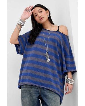 BDG Kurt Off-shoulder Short Sleeve T-shirt - Blue