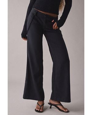 Urban Outfitters Uo Feeling It Twill Low-Rise Wide Leg Trouser Pant - Black