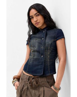 BDG Danny Double Button Blouse - Blue