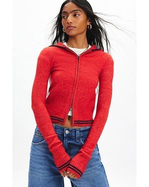 BDG Monet Knit Full-Zip Hoodie Sweater - Red