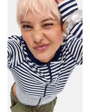 BDG Bekki Long Sleeve Striped Hoodie - Grey