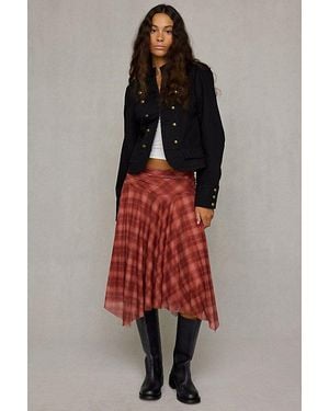 Nia Eme Asymmetric Hanky Hem Plaid Midi Skirt - Red