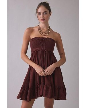 Kimchi Blue Washed Ashore Strapless Babydoll Mini Dress - Brown
