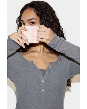 Out From Under Diana Lace Insert Long Sleeve Top - Grey