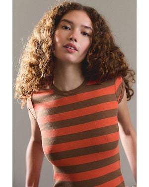 BDG Off-Duty Ribbed Crew Neck Short Sleeve Tee - Brown