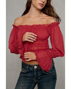Kimchi Blue Radiant Romantic Ruffle Long Sleeve Off-The-Shoulder Top - Red