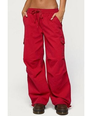Edikted Paskal Twill Baggy Parachute Pants - Red