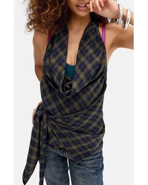 Silence + Noise Silence + Noise Cassie Check Cowl Halter Top - Blue