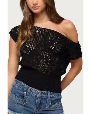 Edikted Cyra Floral Knit Off Shoulder Top - Black