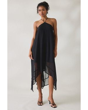 Lulus Chessie Y-Neck Halter Asymmetric Hanky Hem Midi Dress - Black