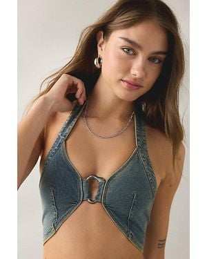 Urban Outfitters Uo Got Away O-Ring Halter Neck Cropped Vest Jacket - Blue