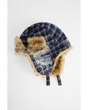 Ed Hardy Uo Exclusive Blue Check Trapper Hat