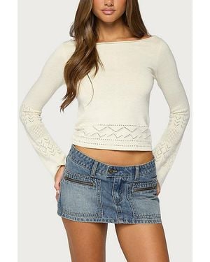 Edikted Maple Pointelle Knit Long Sleeve Top - Blue