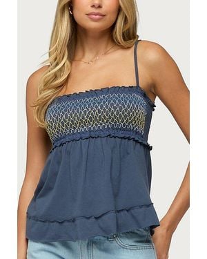 Edikted Kelsy Smocked Tank Top - Blue