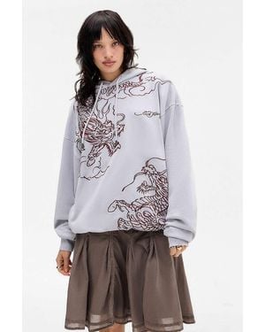 Ed Hardy Grey Battle Embroidered Hoodie