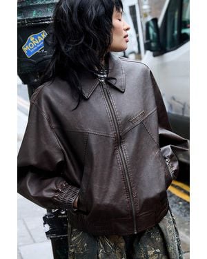 BDG Fern Faux Leather Bomber Jacket - Black