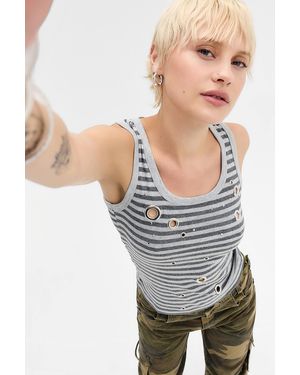 Jaded London Stripe Eyelet Vest Jacket - Black