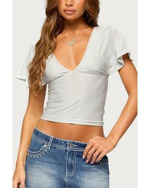 Edikted Maelyn Shiny Flutter Top - Gray