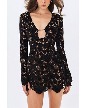 Miss Circle Penelope Velvet Lace Keyhole Mini Dress - Black