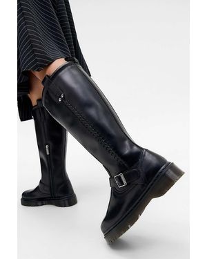 Dr. Martens Black Anistone Knee High Biker Boots - Blue