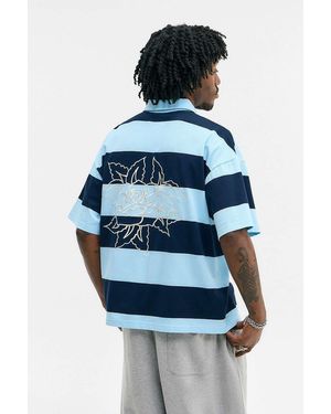 Ed Hardy Uo Exclusive Rose Stripe Polo Shirt - Blue